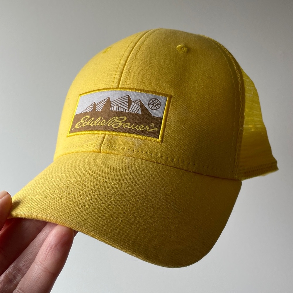Eddie Bauer Yellow  Mesh Back Snapback Patch Trucker Hat Cap Outdoors One Size